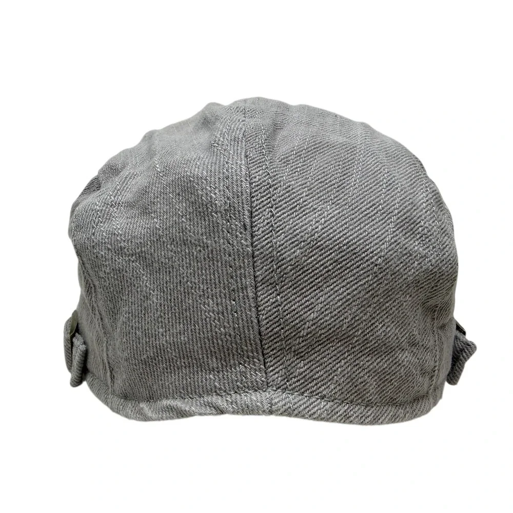 Classic Grey Herringbone Flat Cap Ivy Newsboy Cabby Hat Adjustable Mens Sz OS